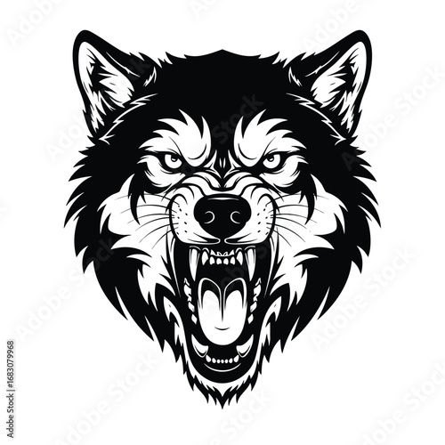 Fierce wolf head mascot with an aggressive snarl and bared teeth.