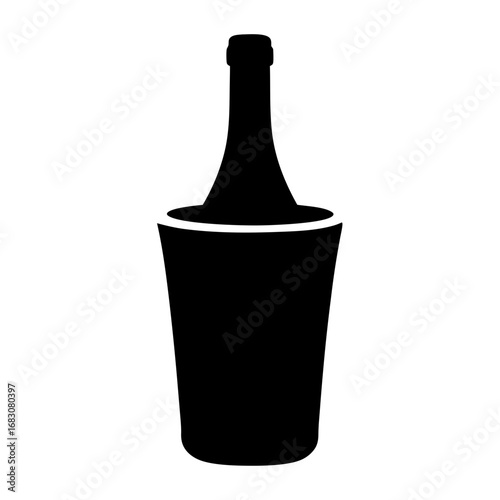 Black silhouette of wine or champagne bottle in an ice bucket