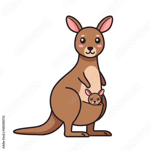 Cute kangaroo sitting with joey in pouch cartoon