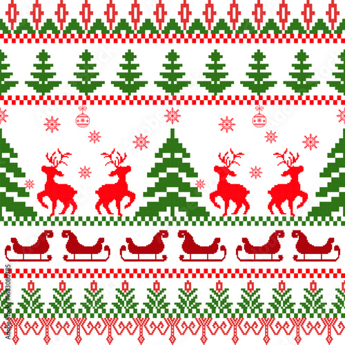 Fair Isle Pattern Christmas Knit Vector Design - Nordic Fair Isle Pattern Holiday Background - Traditional Fair Isle Pattern Sweater Texture
