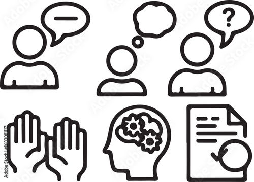 Collection of Icons Representing Communication, Thought, and Action