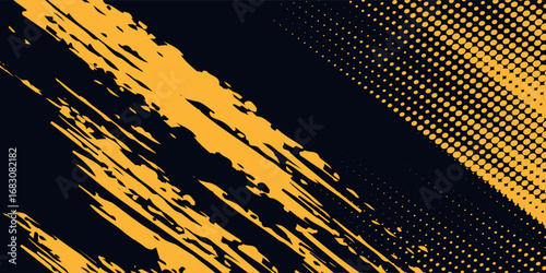 Dots pop art comics sport style vector illustration. Dots halftone yellow and black color pattern gradient grunge texture background. vector eps10