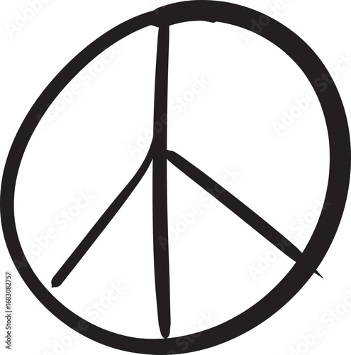 A simple, hand-drawn black peace symbol against a clean white background, conveying a message of tranquility.