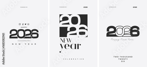 Unique and clean happy new year 2026 number style. Vector premium simple background. Collection of new year numbers 2026.