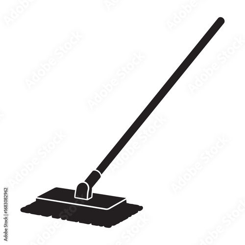 black and white vector silhouette of a floor mop on a white background