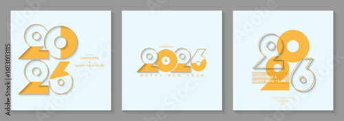 New year 2026 design in yellow on a white background. Vector premium design for banner, poster, template new year 2026.