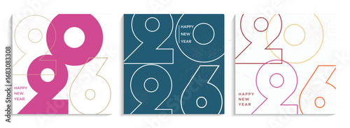 2026 new year line art design with beautiful colors. Premium design for new year greetings for a banner, poster or social media and 2026 calendar.