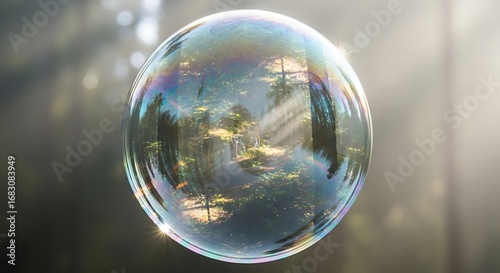 Enchanting reflection within a sphere displaying nature's beauty