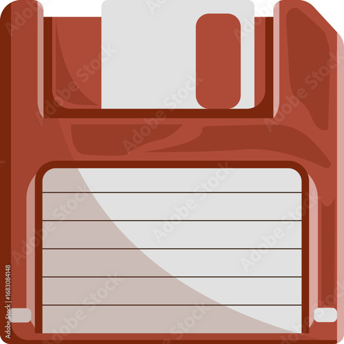 A stylized vector illustration of a retro red floppy disk, a classic symbol for saving data and old technology.