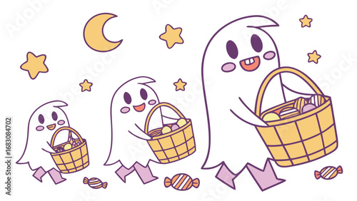 Ghosts Trick-or-Treating with Candy Baskets