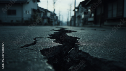 暗色の割れ目と金属の家で危機を示す