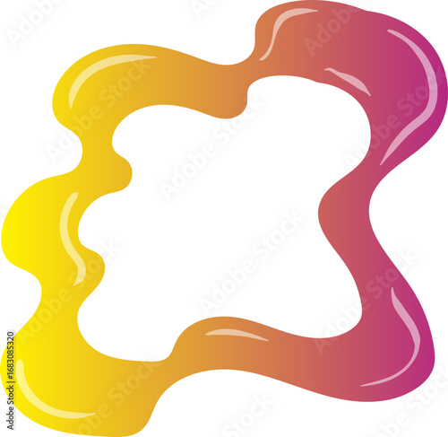 A glossy, colorful liquid splash with a yellow to pink gradient forming an amorphous, abstract frame.