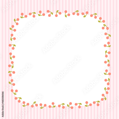 Cute kawaii Note template square vector frame with cherries. Cartoon hand-drawn doodle style. Perfect for stationery, design stickers for notes, notebook sheets, posts for social networks.