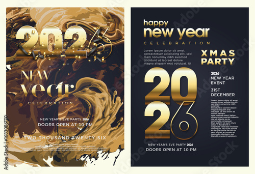 Modern and elegant design Happy new year 2026 with shiny gold numbers on textured background. Premium design for banners, posters, calendars or social media posts. 2026
