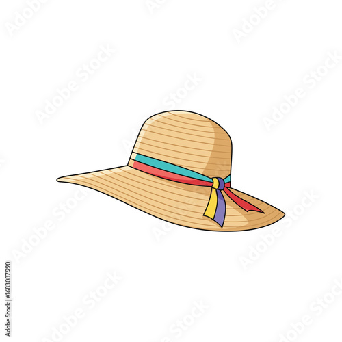 Stylish wide brim straw sun hat with colorful ribbon detail perfect for summer fashion and outdoor activities