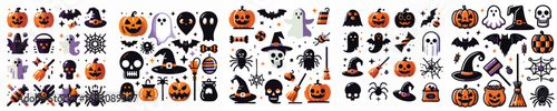 Spooky Halloween Icon Elements Vector Pumpkin Ghost Skull Pack