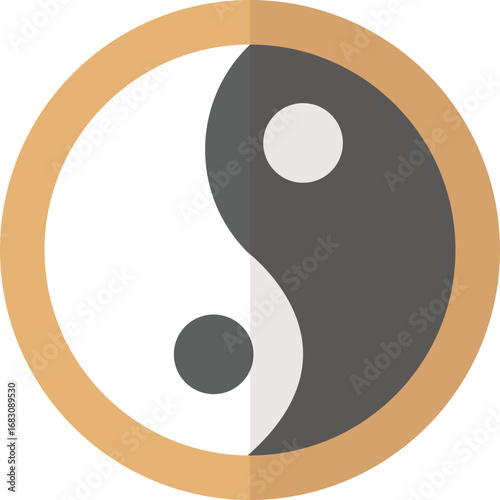 Illustration of a Yin and Yang symbol with a tan circle border, representing balance and harmony.