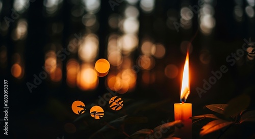 Gentle flame in the darkness, illuminating peace and serenity night
