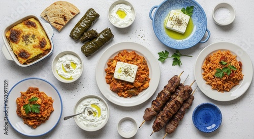 Greek Cuisine Flat Lay Mediterranean Food