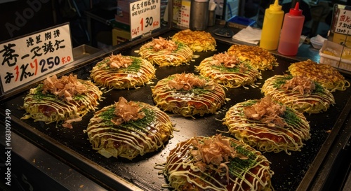TÍTULO: Okonomiyaki Japonês em Mercado Noturno