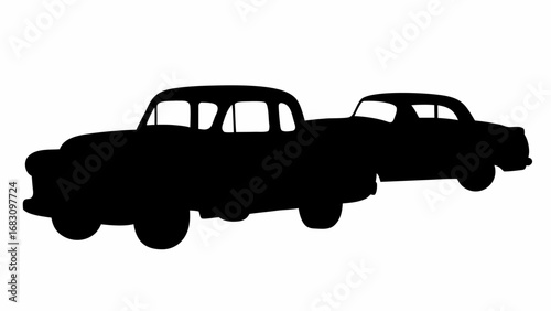 Silhouette illustration of two classic cars parked closely together on a white background design element image | editable eps vectors