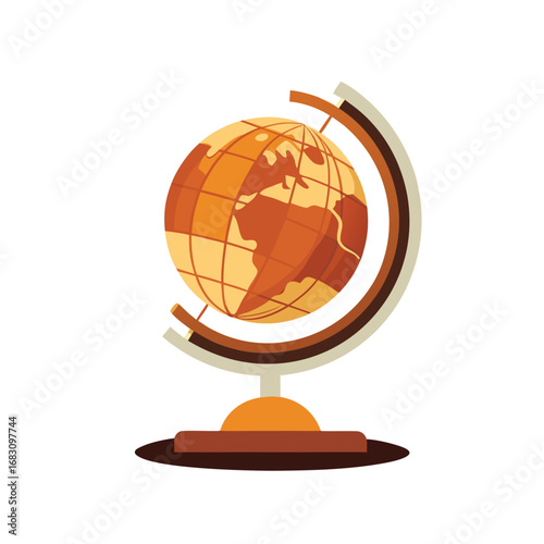 Vintage globe sketch showcasing the Earth on a white back ground, orange globe on white background