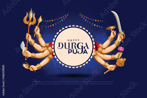 indian Goddess durga in Happy Durga Puja Subh Navratri background. Creative vector illustration design.