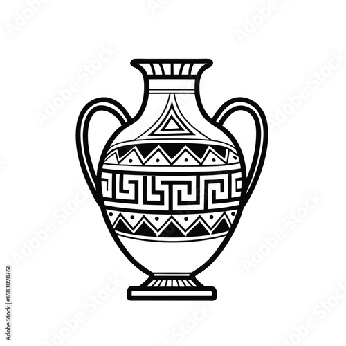  Ancient Greek-Style Amphora with Intricate Geometric Patterns on a white background.