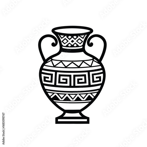 Ancient greek amphora, Ancient Greek-Style Amphora with Intricate Geometric Patterns on a white background