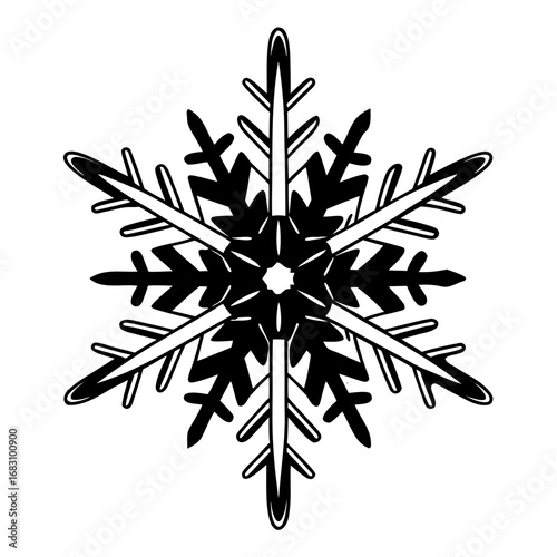 Black snowflake design in intricate symmetrical pattern  