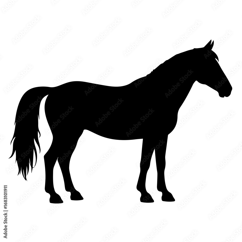 Obraz premium horse vector silhouette standing calmly with straight posture in profile view isolated on white background concept of equestrian sport veterinary agriculture