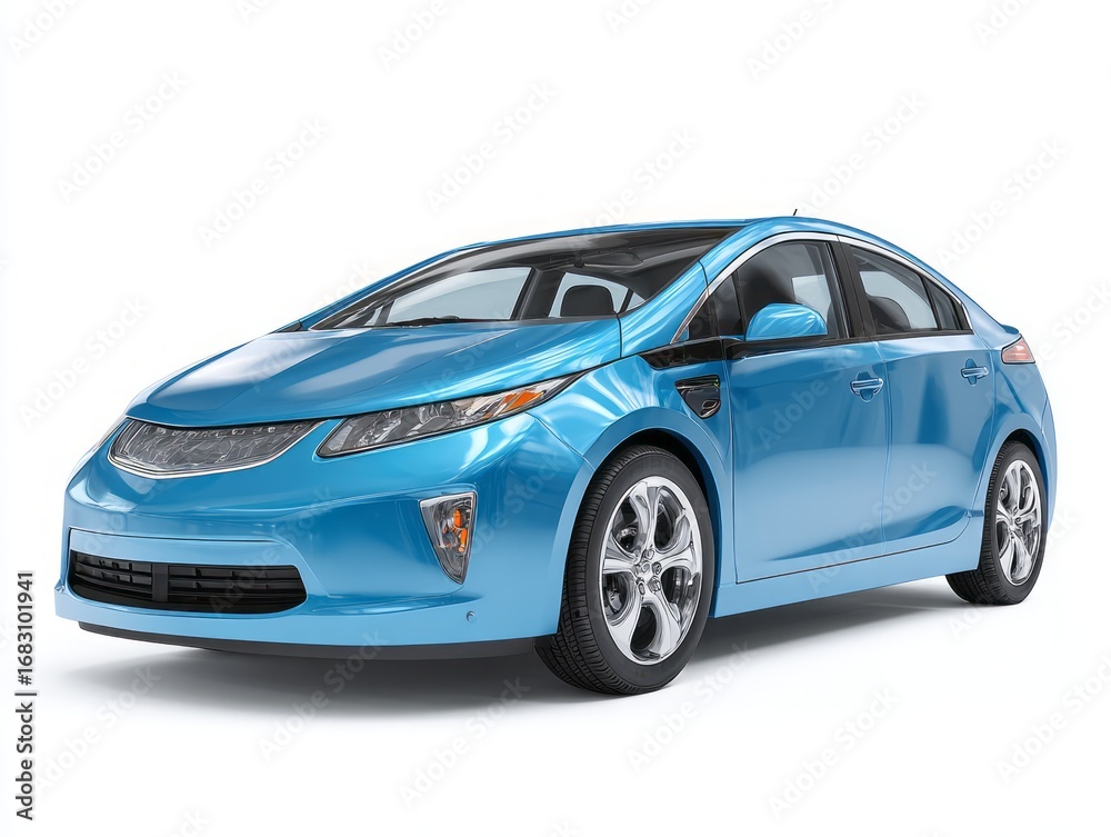 Obraz premium A glossy, vibrant electric vehicle is presented in a setting against a plain white background.