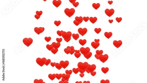 Red Hearts Floating Up on White Background 4k video