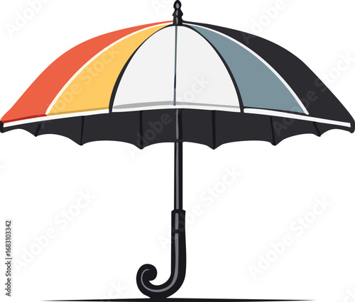 A classic open umbrella with colorful rainbow-like panels. Isolated vector illustration for concepts of rain, weather protection, autumn season, or diversity. Generative AI