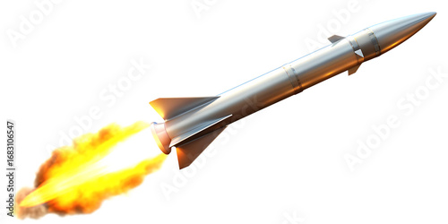  missile rocket with bright orange fire trail isolated on a transparent background.PNG AI GENERATED
