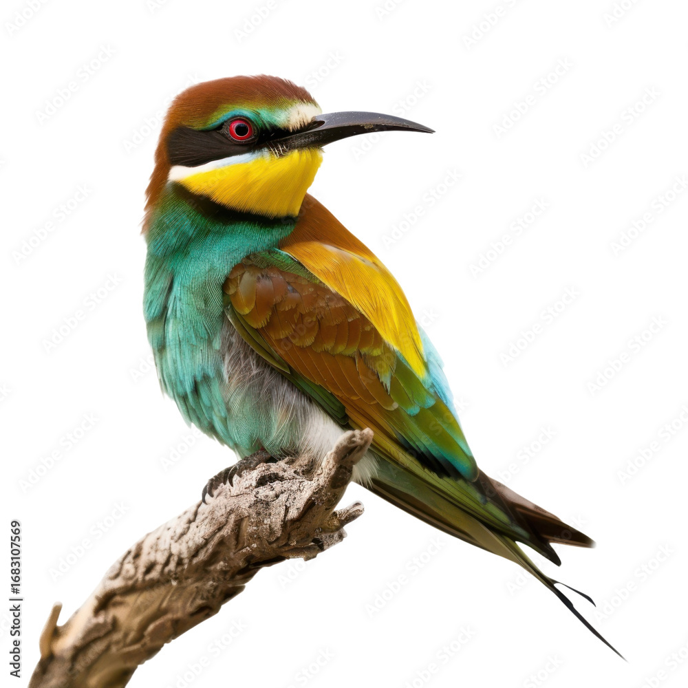 Fototapeta premium Striking european bee eater perched on a branch with vibrant plumage and sharp gaze
