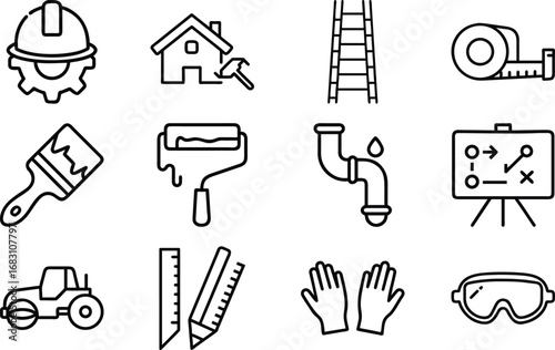 Construction and Renovation Icons Set with Tools and Safety Gear equipment