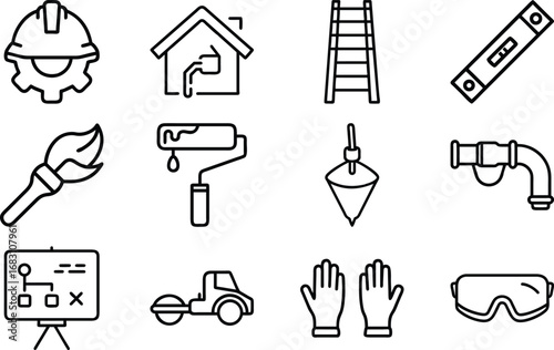 Construction and Renovation Tools and Safety Gear Icons vector