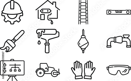 Construction and Home Improvement Tools and Equipment Icons Set building safety