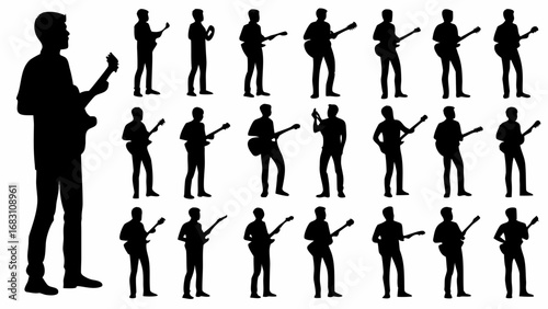 Musician rocks out guitar silhouettes, perfect for creative projects and music themed designs
