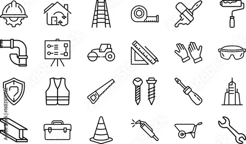 Construction and renovation tools and safety equipment icons vector 2