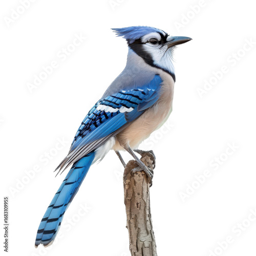 Majestic blue jay perched gracefully on a branch in natural light against