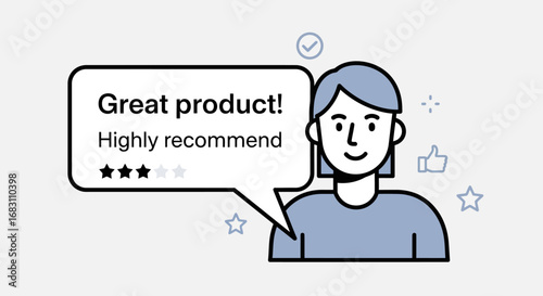 Customer review illustration Positive feedback with star rating and recommendation
