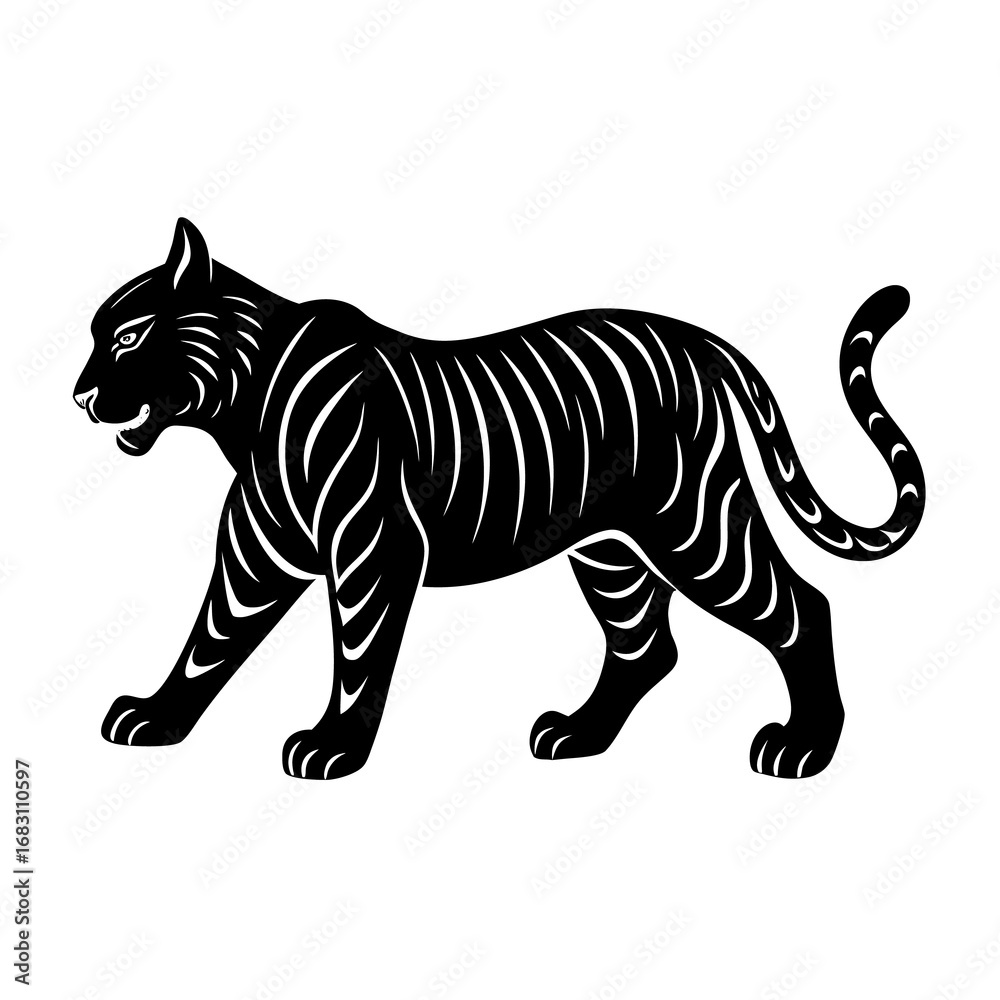 Obraz premium Stylized Black Tiger Silhouette with Striped Pattern