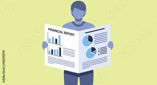 Man Holding and Reading a Financial Report with Charts and Graphs