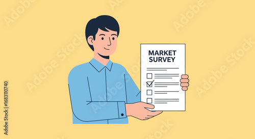 Man holding market survey document with checkmarks, representing research and data analysis for business growth
