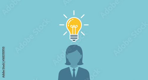Innovative Thinking woman with Light Bulb Idea, Creative Inspiration, and Imagination Concept