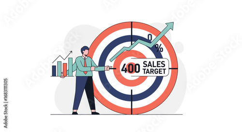 Sales Target Achievement Illustration with Growth Chart