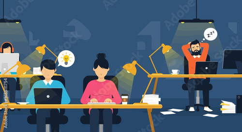 Late Night Work Session Teamwork, Productivity, and Challenges