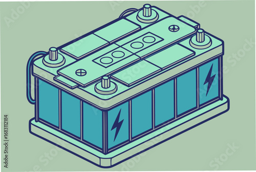 Lithium ion battery set Li-ion solar cell power pack solar plant energy equipment model vector illustrations isometric.